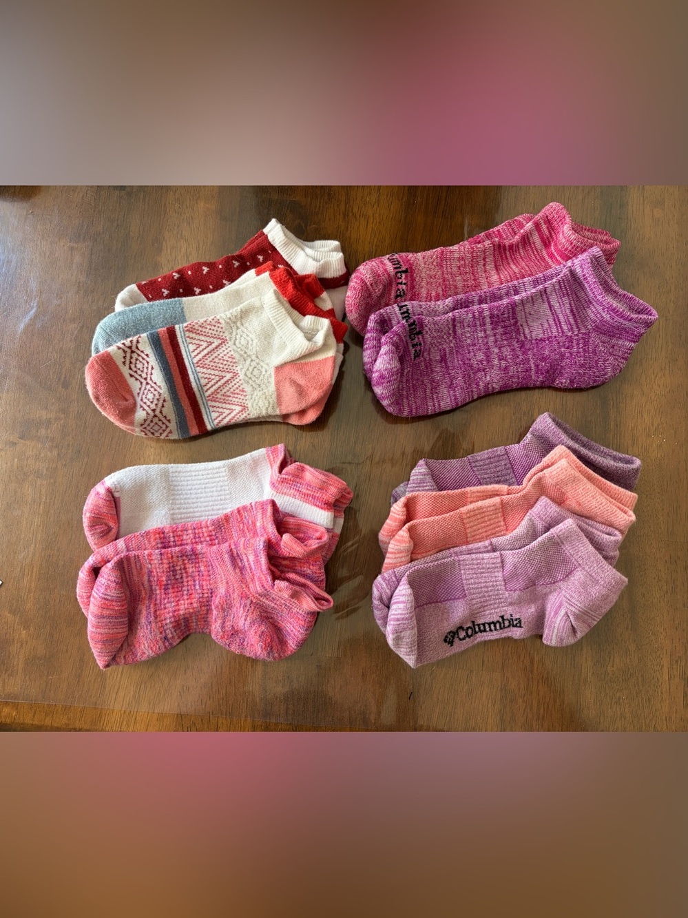 10pair Lot Low-Cut Athletic Socks - Pink, Purple, Coral Assortment
